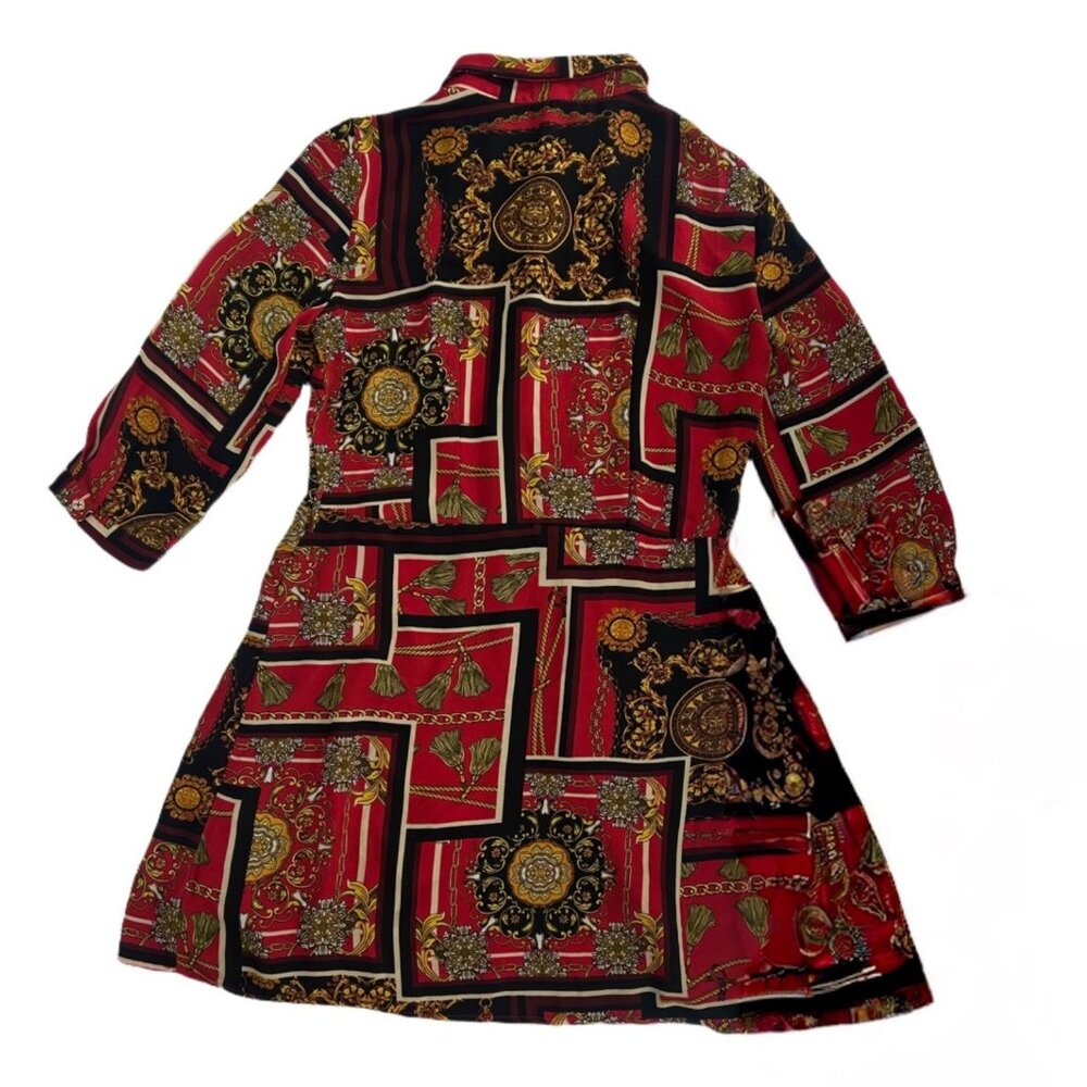 ⚜️ Bepop Red Baroque Chain Print Shirt Dress Retro Scarf Print M ⚜️ - Picture 5 of 6